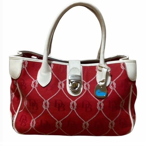 Dooney & Bourke Small Double Handle Tote Bag red & white nautical purse handbag - Picture 1 of 9